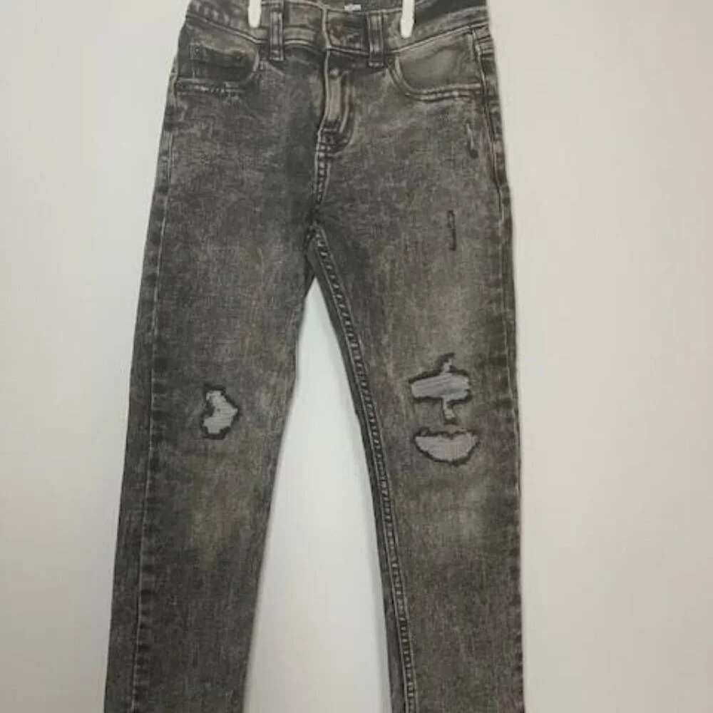 Grey Acid Wash Wonder Nation Boys Rip Slim Fit Denim Jeans Elastic waistband